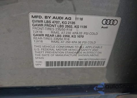 2017 Audi Q3 2.0T Premium z USA, uszkodzony, nr VIN WA1BCCFS2HR012002